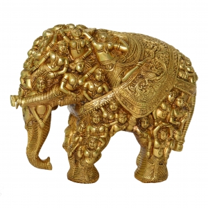 Brass Elephant Engraved Lady Figures Home Decor Royal Statue