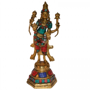 Goddess Lakshmi standing figure in Multi color Stone finish rare gift