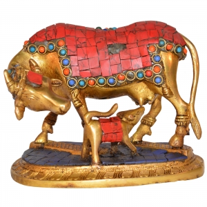 Unique Lovely Cow & Calf Caring Idol Handicraft Piece by Aakrati