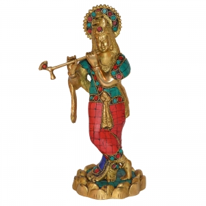 Lord Krishna Brassware Statue in Turquoise Finish By Aakrati