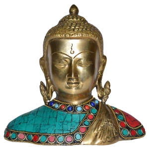 Statue of Lord Buddha Turquoise Coral Studded Bust