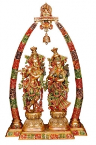 Lord Radha Krishna Temple Brass Handmade Religious Decorative Statue Sculpture