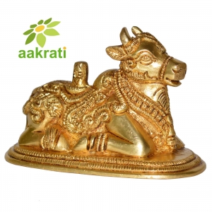 Sitting Nandi Hand Made Brass Metal Pooja Ghar Statue