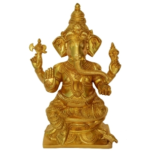 Lord Ganesha Hand Carved Brass Metal Decorative Statue