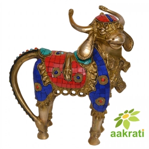 Decorative finish Animal figure of Nandi made in brass metal