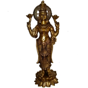 Handicraft Goddess Laxmi Standing Statue Made of Brass