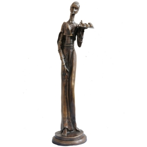 African Lady Brass Figure Holding Fruit Tray