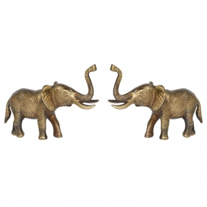 Brass Trunk up Elephant pair statue Fengshui Gift Item Symbol of Goof luck Decorative Showpiece in Antique finish for Home Decor