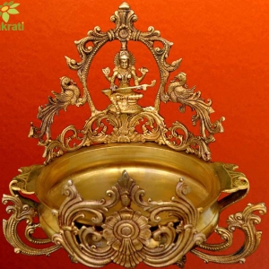 Handmade Brass Urli with Goddess Saraswati 12 inch bowl