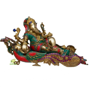 Lord Sitting Ganesha Statue Brass Idol Resting Ganpati Figurine Home Decor