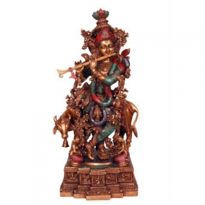 Decorative Krishna Brass Metal Colored Statue