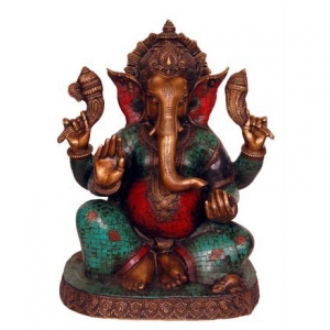 Lord Ganesha Hand carved Turquoise Work Statue