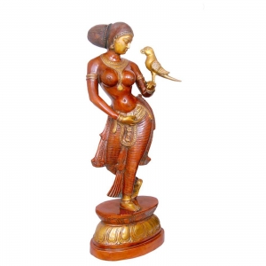 Lady Figure Red Finish Brass Made Sculpture by Aakrati