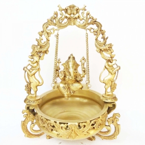 Brass Made Lord Ganesha on swing figure Home/Event Decor  Urli