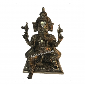 Brass Made Lord Ganesha hand carved sitting statue