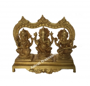 Laxmi Ganesha Saraswati brass made hand carved antique statue