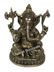 Brass metal Lord Ganesha decorative hand carved pooja ghar/office statue