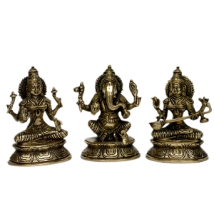 Laxmi Ganesha Saraswati brass made hand carved antique pooja ghar statue