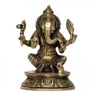 Brass made Lord Ganesha sitting on a throne decorative pooja ghar statue