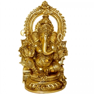 Brass Made Lord Ganesha  Hand Carved Statue by Aakrati