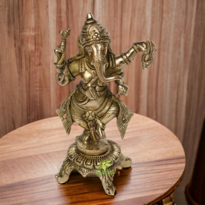 Brass Dancing Ganesh idol for worship and Showpiece 8 inch height