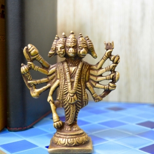 Panch Mukhi Standing Brass Made Lord Hanuman Statue for Temple/Gift