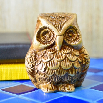 Aakrati Brown 3 Inch Antique Brass Owl Showpiece