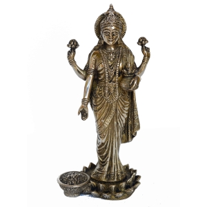 Antique finish Brass 10 inch Laxmi Goddess Standing on Flower  Showpiece