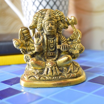 Aakrati Gloss Antqiue Small Sitting five face Hanuman Figurine For Office or Home and worship