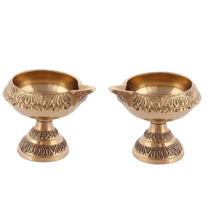 Aakrati Pure Brass Handcrafted Diwali Kuber Deepak On Stand Diya Oil Lamp For Puja Home Decor Pack of 2