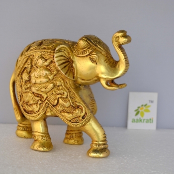 Aakrati Elephant Trunk up Sculpture Made in Brass Metal - Table Decor showpiece for Gift