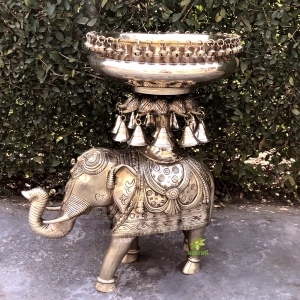Brass urli with elephant 21 inch, Traditional Bowl, Home Decor Gift, Indian Brass Art Brass Figurine Large