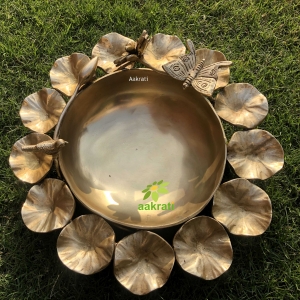 Indian Handmade Round Traditional Urli Bowl with flowers design. Diwali Tealight Holder Bowl, Christmas Candle Holder
