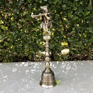 Hand bell in brass with Krishna ji Figure for worship with good sound