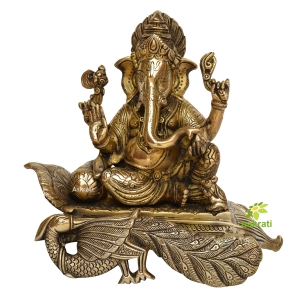Brass resting elephant lord hindu gods ganesha statue religious home office decor