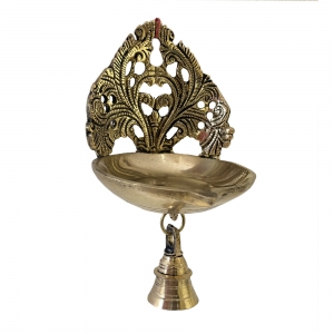 Decorative Brass Diya, Oil lamp, deepam with Bells for gift and decor