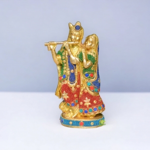 Krishna Radha decorative brass bead work statue