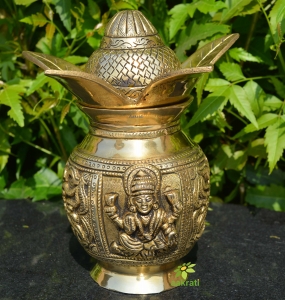 Ganesha Lakshmi Kalash Brass | Brass Holy Water Pot | Pooja Accessories | Pojja Kalash for Home Decor | Health | Wealth and Vastu