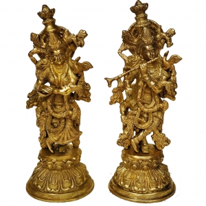 Brass Radha Krishna Figurine | Small Size Radha-Krishna Brass Sculpture | Hindu Divine couple | gods of love.