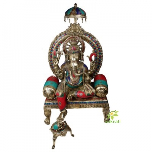 Ganesh Sitting on Throne Lobby decor metal brass Figure