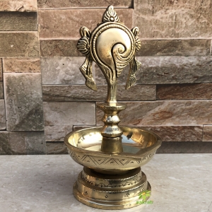 Brass Chakra Diya Lamp 7 inch height|Home Temple Diya | Handmade Brass Vishnu symbol oil Lamp