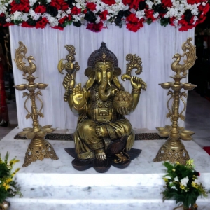 Indian Religious Decor Ganesh statue with Two lamp stand unique for house, home, office, hotel, resorts, best festive gift