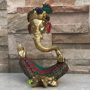 Unique Lord Ganesha Statue, Remover of Obstacles Statue, Easy to hold Lord Ganesh Statue. Brass 25 Cm stone work