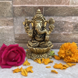 Ganesha Statue in Brass,3.5 Lord Ganpati metal brass Murti temple worship home and office