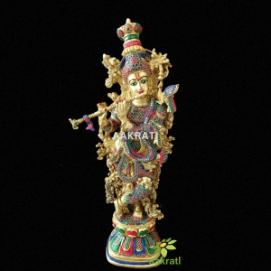 Magnificent Brass Krishna statue,29 inch Big Size Krishna, Flute Playing Idol, Lord Krishna Idol for Home, Temple, Corner, Entrance, Gifts.