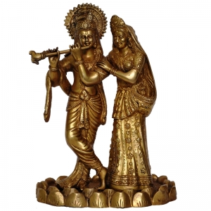 Aakrati Love Couple Radha Krishan Glorious Statue of Brass Brown