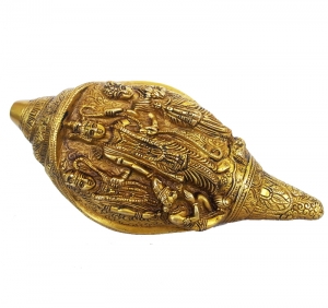 Brass metal hand made decorative conch sculpture temple figure