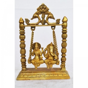 Lord Ganesha Goddess Laxmi brass metal hand made statue on a beautiful swing 